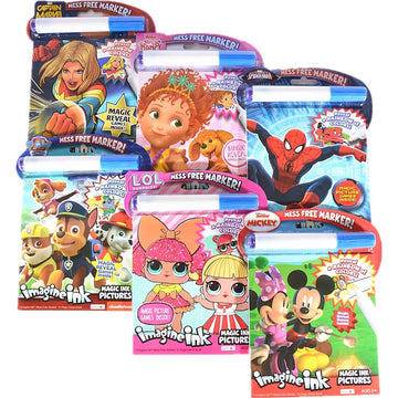6-Pack Imagine Ink Magic Pictures Coloring Activity Books Set with Mess Free Marker | Mickey Mouse, Spiderman, LOL, Paw Patrol, Fancy Nancy, Captain