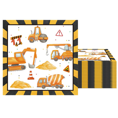 40 Pcs Construction Napkins 13 x 13 Inches, Dump Digger Tractor Excavator Paper Napkins Construction Disposable Cocktail Napkin for Toddler Kids Boys