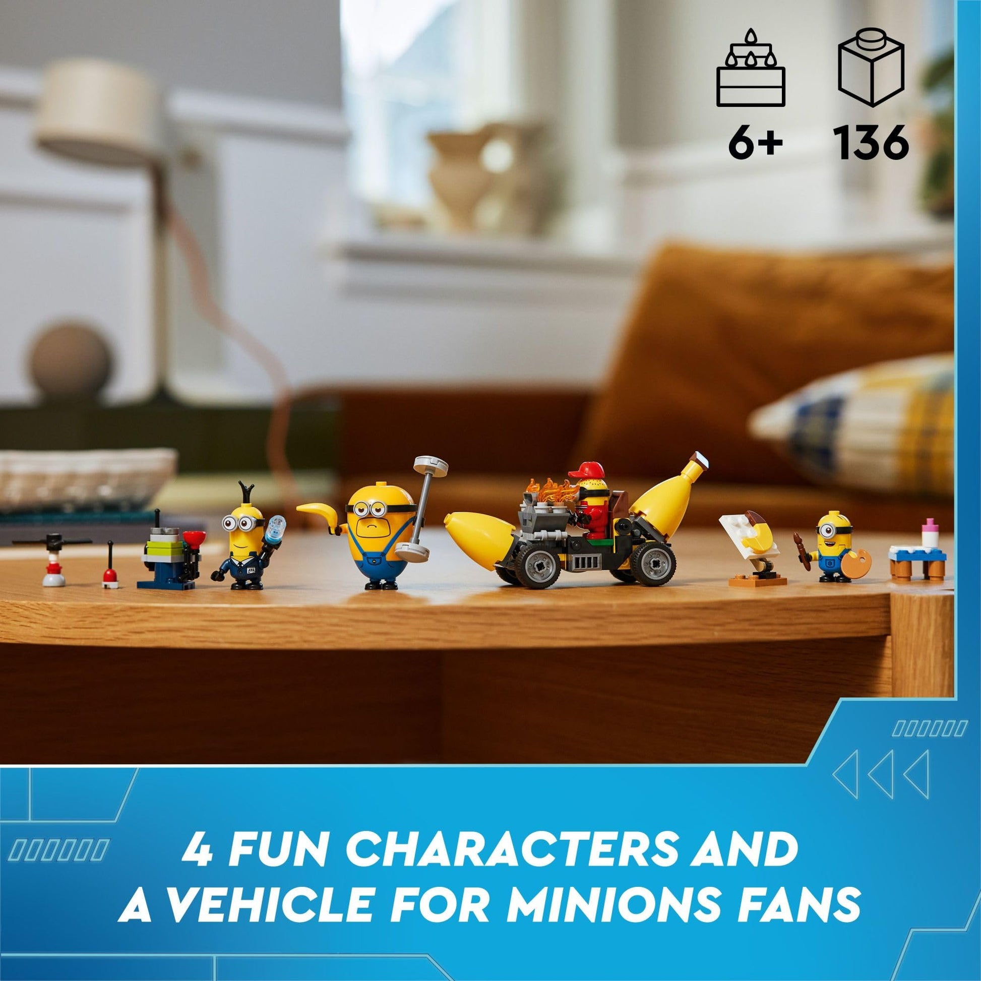LEGO Despicable Me 4 Minions and Banana Car Toy Gift for Kids, Fun Illumination’s Despicable Me Playset, Creative Building Minions Toy for Boys