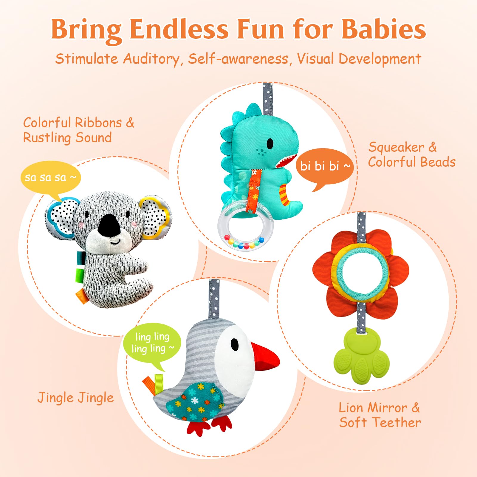 XIXILAND Car Seat Toys Baby Toys 0-3 Months Developmental, Stroller Toys Infant Toys 0-6 Months Newborn Toys, Carseat Toys for Infants 0-12 Months