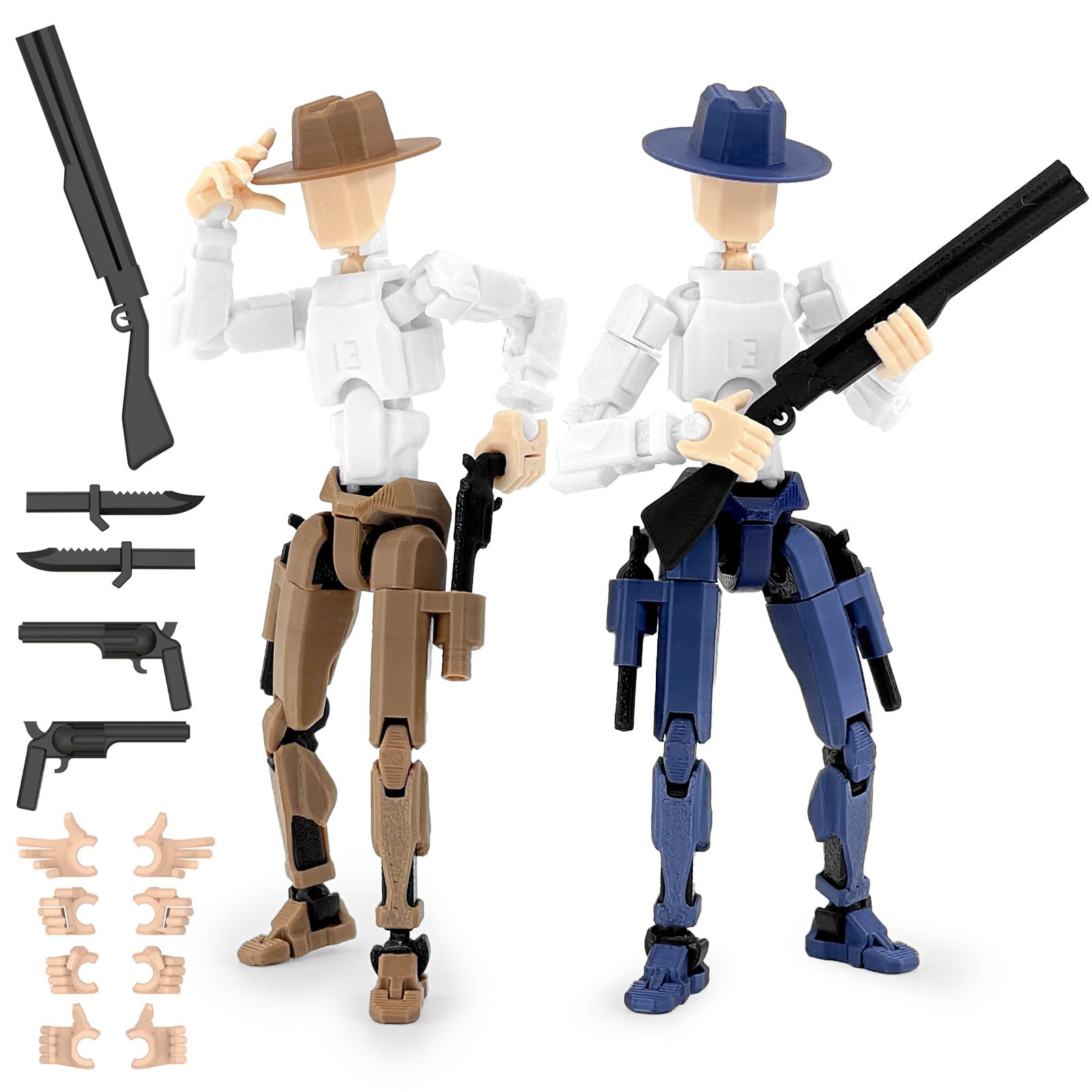 Deeplus Titan 13 Action Figure, Cowboy Already Assembled 13 Dummy 13 Action Figures for Boys, 2-Pack Cowboy 5.4 inches T Lucky Robot 13 Action Figure