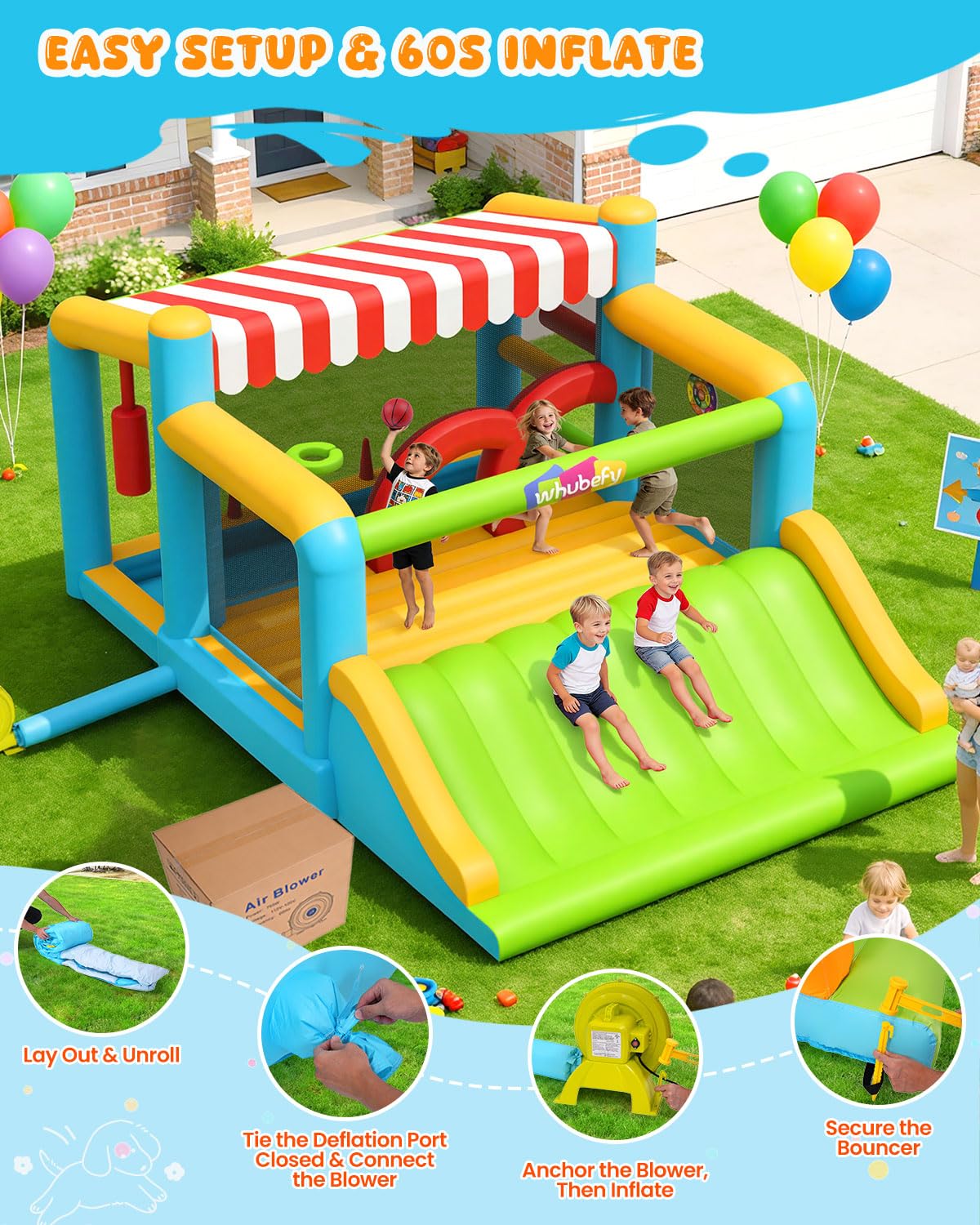 Whubefy Extra Large Bounce House for Big Kids 8-12 & 3-6 with 750W Blower