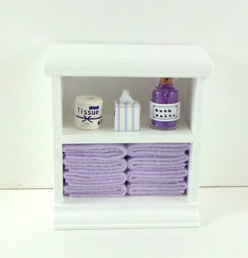 Town Square Miniatures Dolls House Miniature Furniture Small Shelf Unit & Lilac Bathroom Accessories