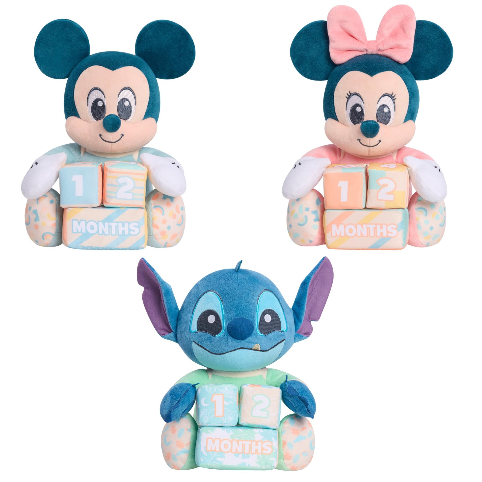 Disney Baby My First Year Stitch and Milestone Blocks, 10.5-inch Plush Toy, 4-pieces, Kids Toys for Ages 0+ by Just Play