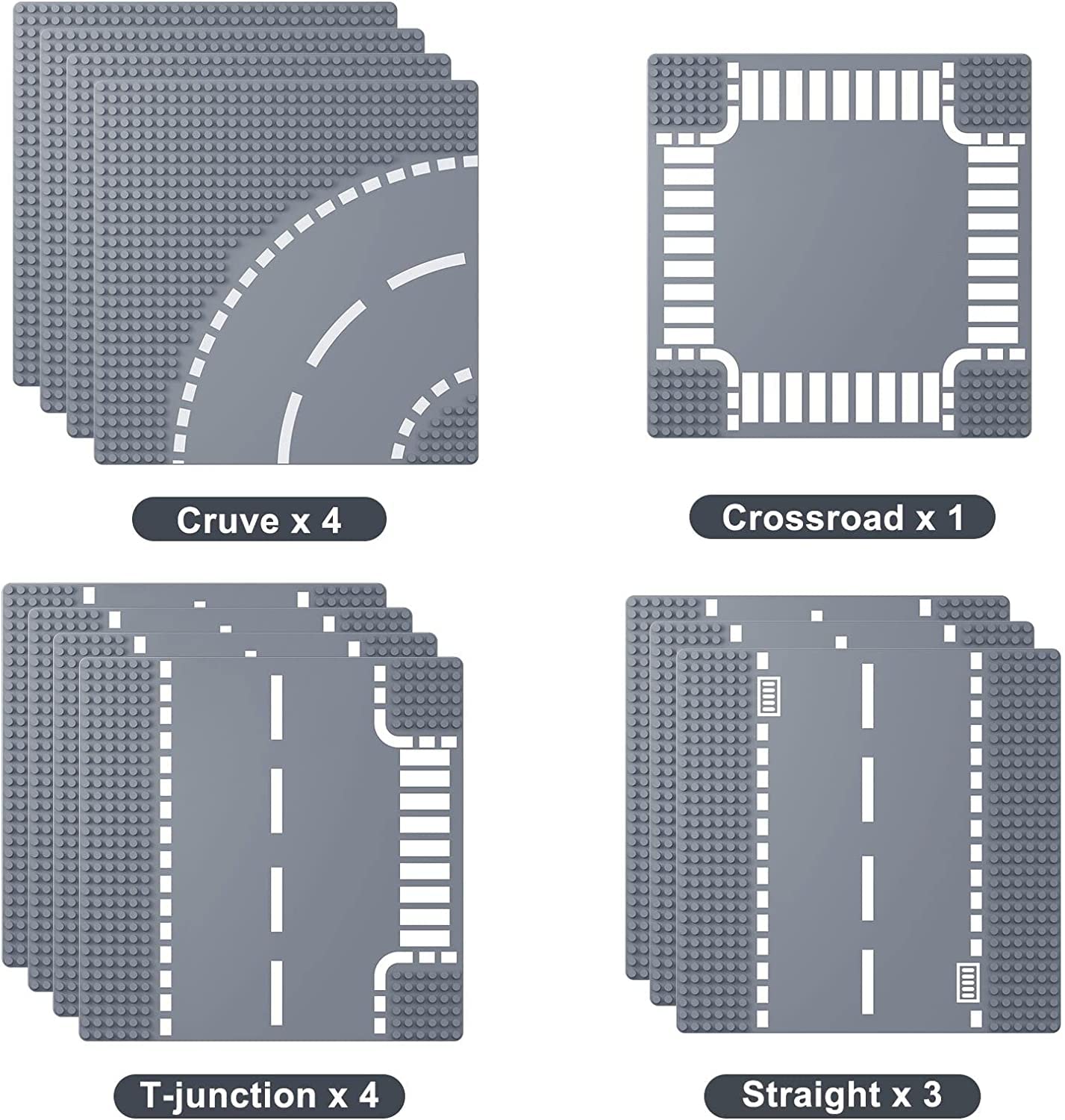 Homikidy Road Base Plates for City Street Building Block, 12 Street Plates, 10"x10" Road Baseplates