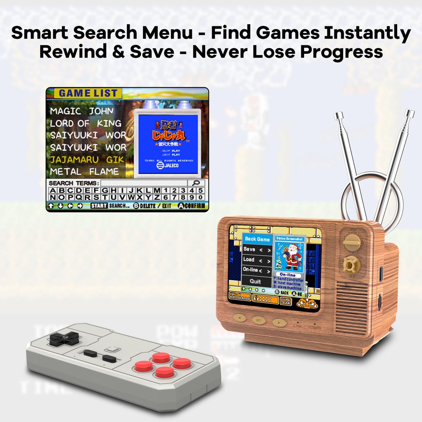 Mini TV Retro Handheld Game Console -JALECO Licensed Classic Games, Portable Gaming Toy with TF Card to Expand 80s 90s Games, Support Two Players &