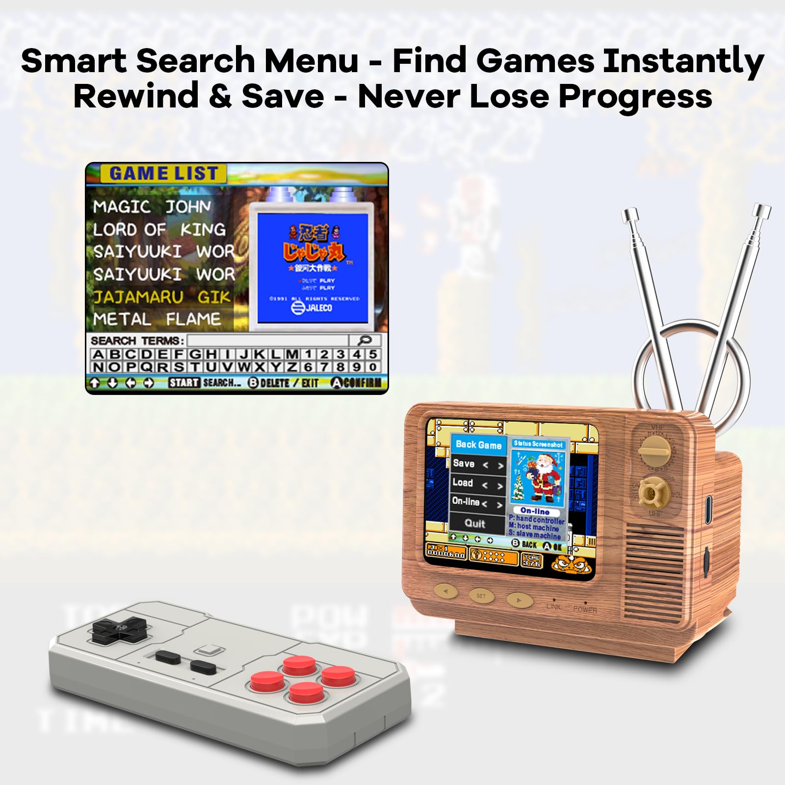 Mini TV Retro Handheld Game Console -JALECO Licensed Classic Games, Portable Gaming Toy with TF Card to Expand 80s 90s Games, Support Two Players &
