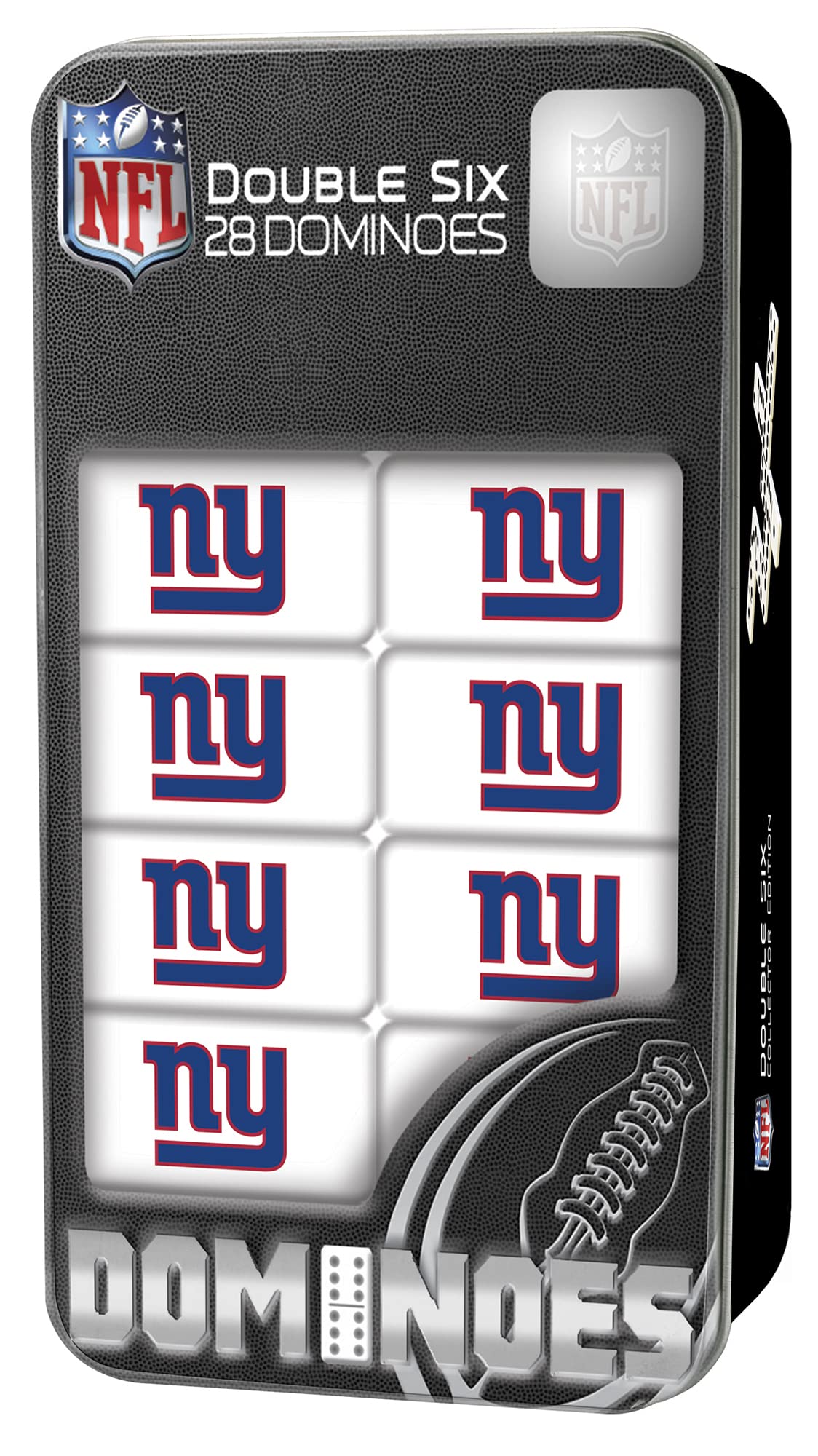 Masterpieces NFL New York Giants Dominoes Game, Collector Edition Double Six, 28 Resin Tiles with Team Logo in Tin, NY Giants Toy Gift, Ages 6+