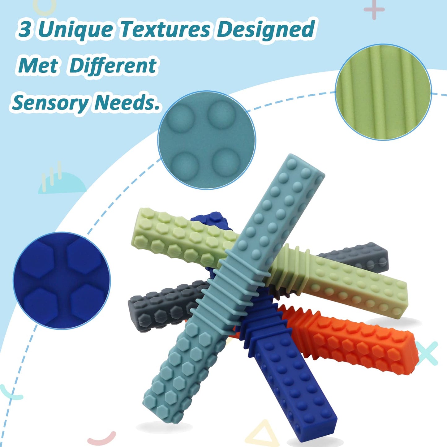 Sensory Chewy Toys for Autistic Children, 5 Pack Silicone Chew Tube Teething Sticks Toys for Autism, ADHD, SPD, Chewies with Special Needs, Oral Motor