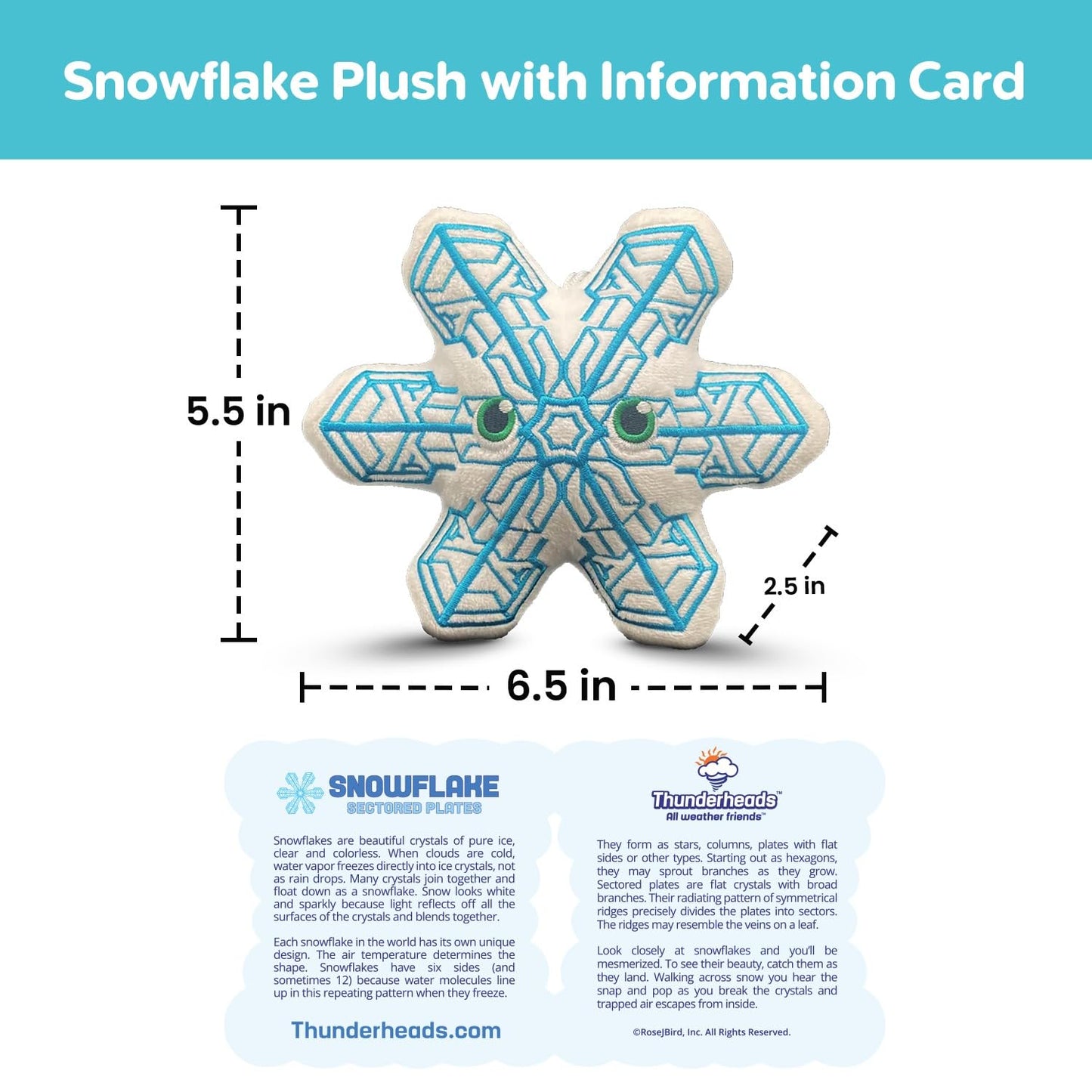 Thunderheads Snowflake Plush, Sectored Plates Design, Nature-Inspired Fun Plushie with Educational Card, Sustainably Made Soft Earth Science Gift