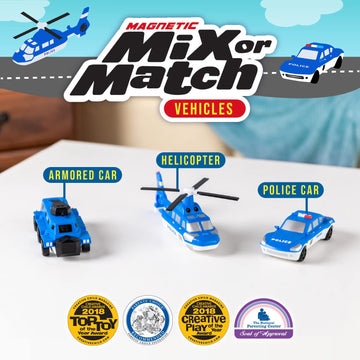 POPULAR PLAYTHINGS Magnetic Vehicles for Toddlers 1-3, Mix or Match Car Toys, Set of 3 Gift for Kids - Police