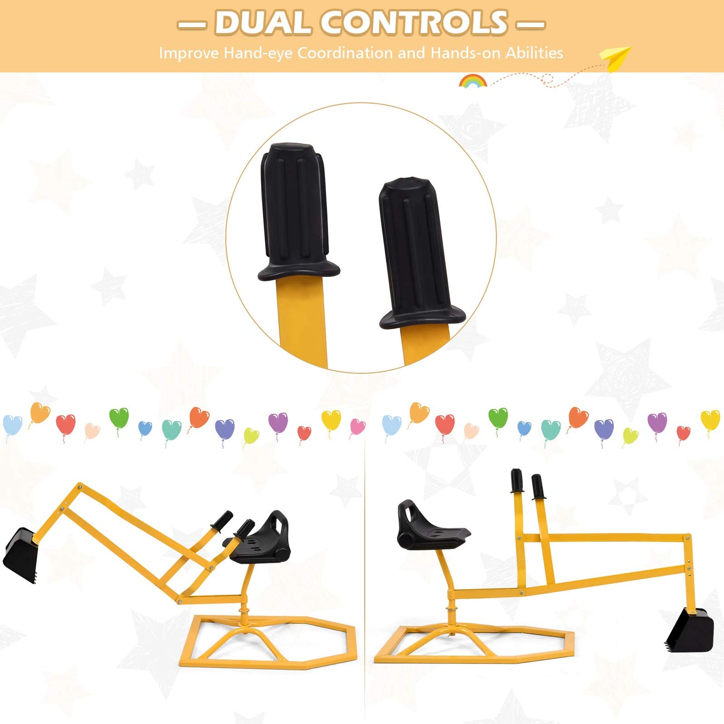 GLACER Sand Digger, 360° Rotation Ride on Excavator with Widened Base