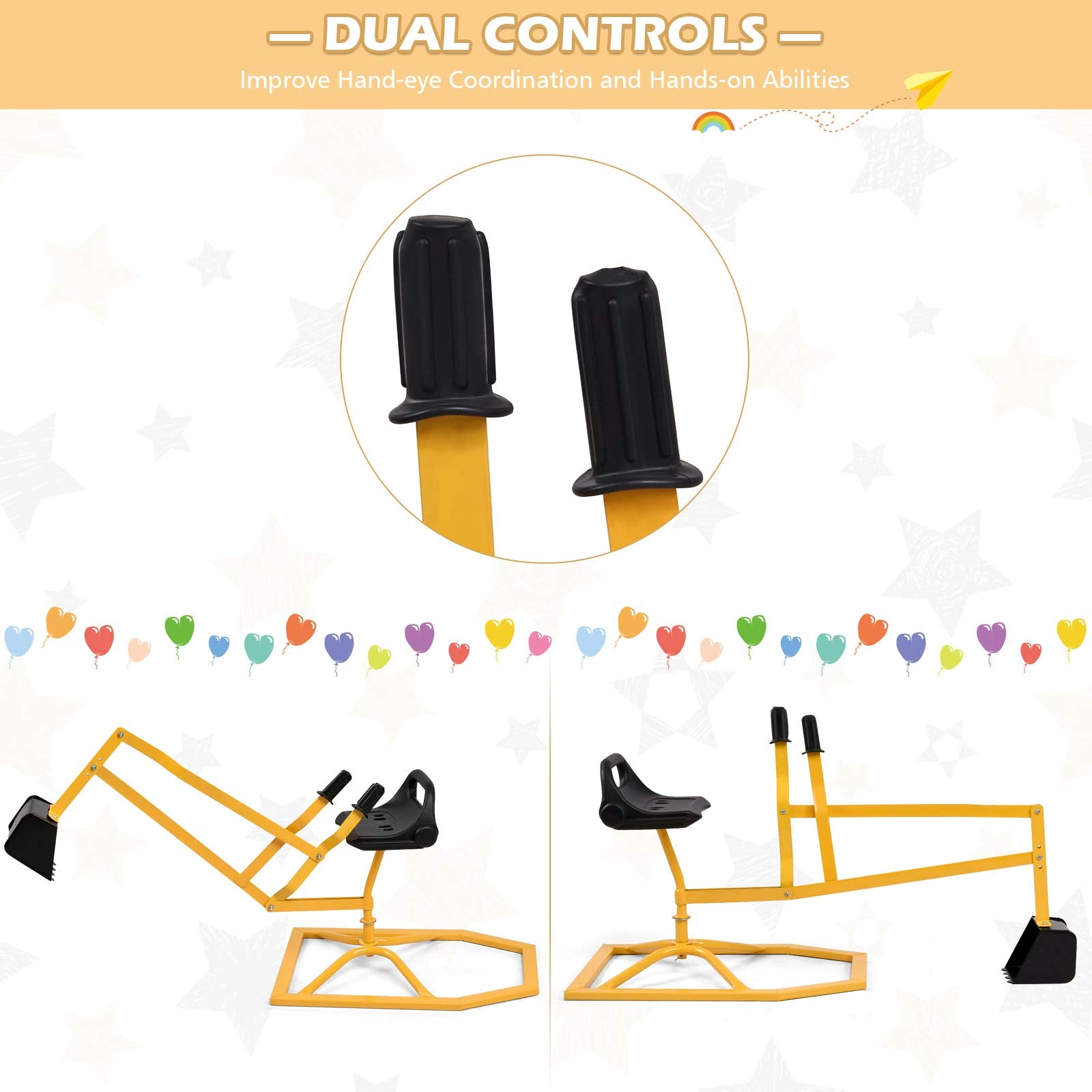 GLACER Sand Digger, 360° Rotation Ride on Excavator with Widened Base