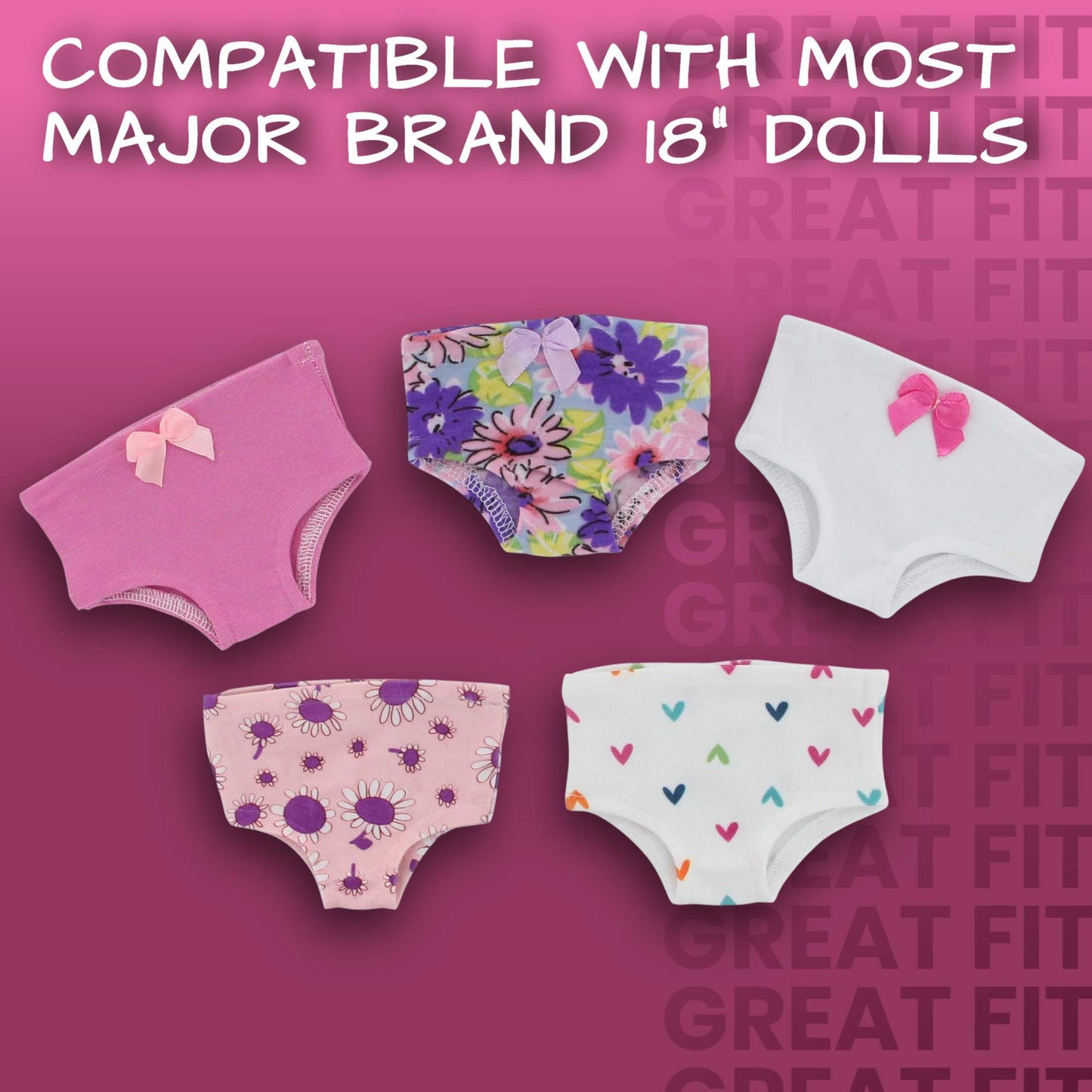 PZAS Toys 18 Inch Doll Underwear- 5 Pairs of Underwear Compatible with Most Major Brands 18" Dolls