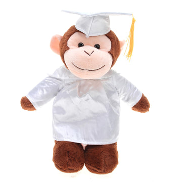 Plushland Monkey Plush Stuffed Animal Toys Present Gifts for Graduation Day, Personalized Text, Name or Your School Logo on Gown, Best for Any Grad