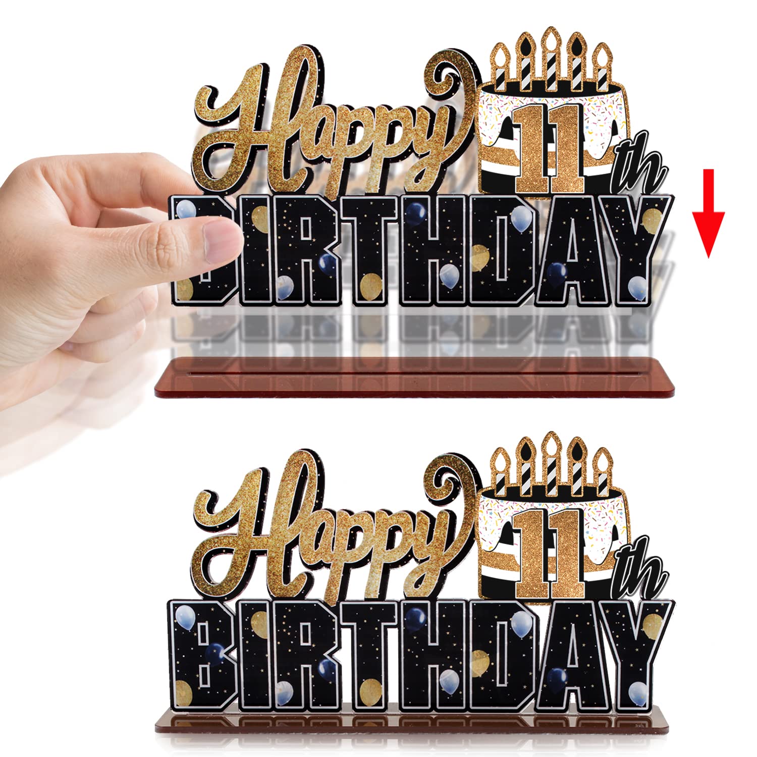 LINGTEER Happy 11th Birthday Gold Acrylic Table Topper Centerpieces Set - Cheers to Eleven Years Old Birthday 11th Bday Party Gift Decorations.