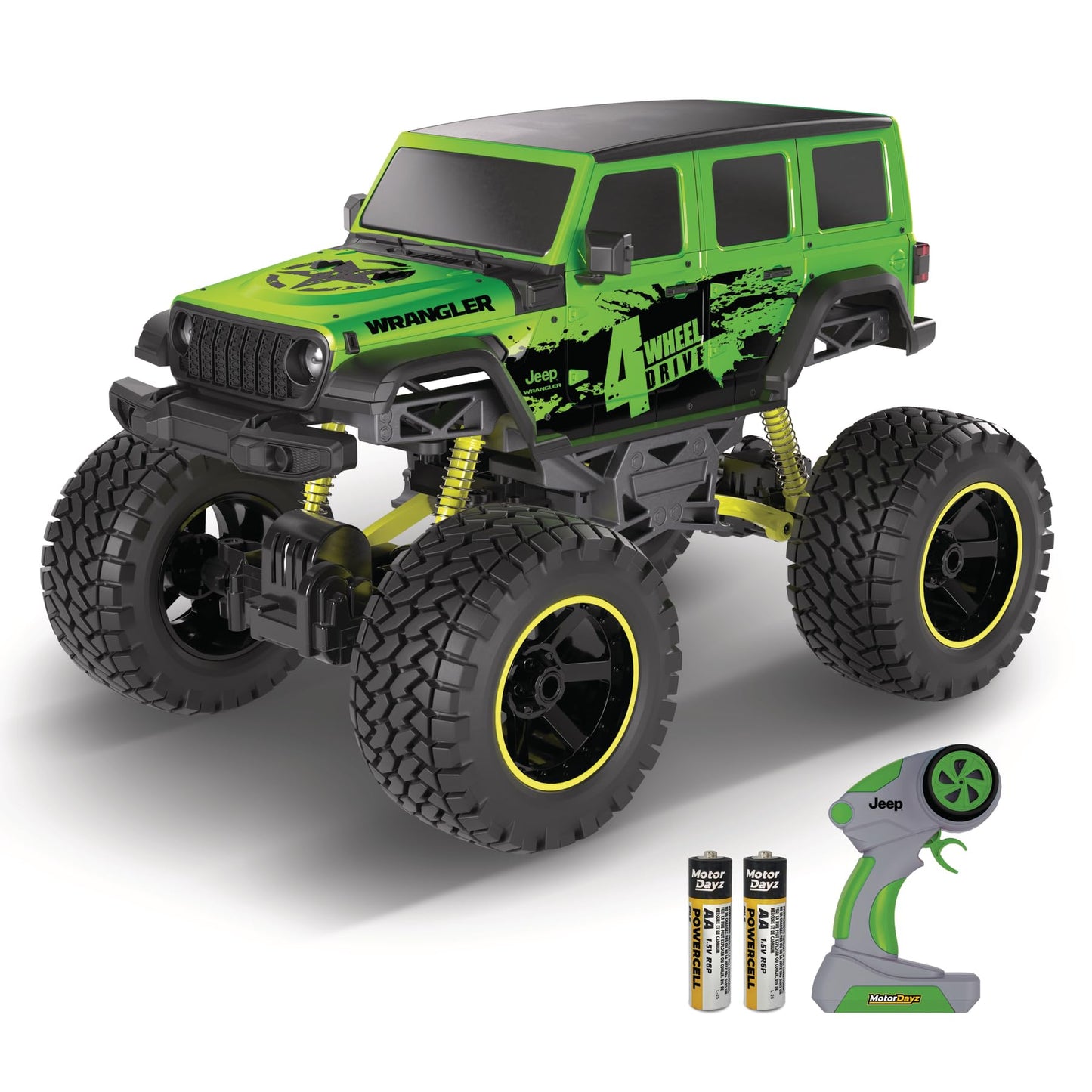 Motor Dayz 4WD Heavy Metal Remote Control Car Jeep Wrangler RC Truck Toy- 1:10 Scale, 4-Door, Stamped Metal Body, 2.4GHz Control, USB Rechargeable