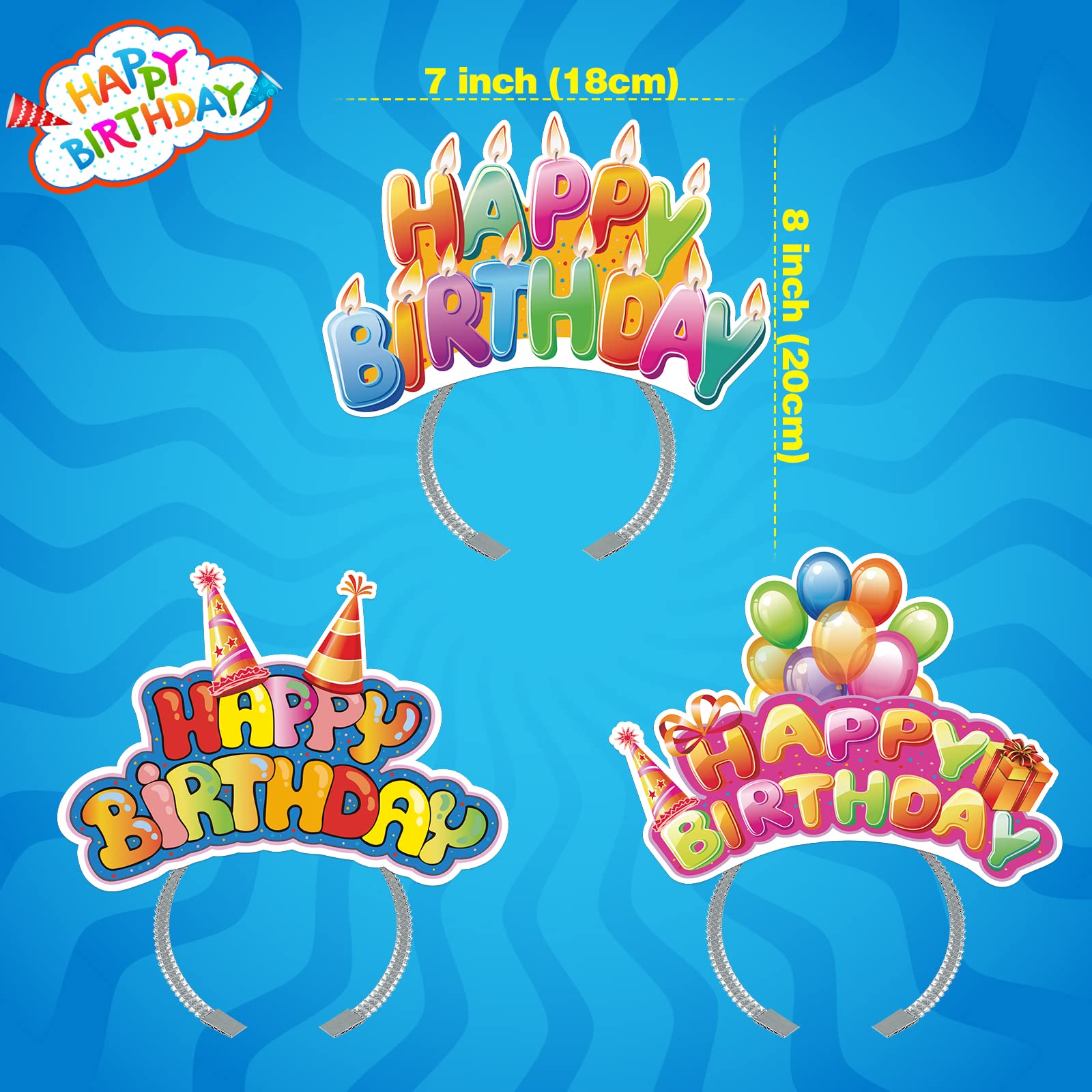 KKBES 12 Pack Party Headbands, Paper Hats for Adults and Kids, 3 Patterns
