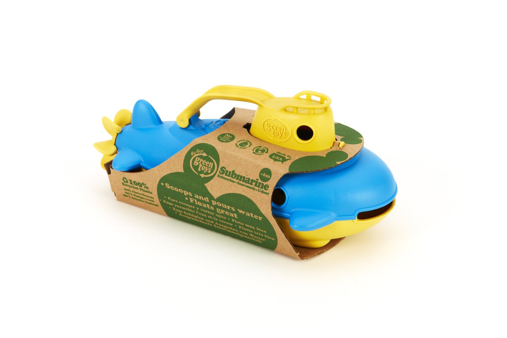 Green Toys Submarine in Yellow & blue - BPA Free, Phthalate Free, Bath Toy with Spinning Rear Propeller. Safe Toys for Toddlers, Babies