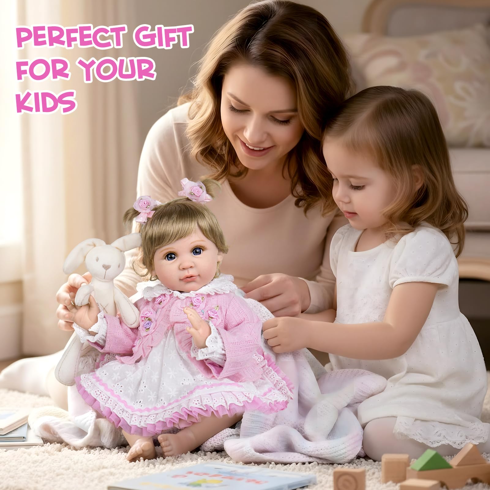 Aori Reborn Baby Dolls 22 Inch - Realistic Baby Doll for Kids 3+ Years - Lifelike Newborn Baby Girl with Pink Outfit - Handmade Cloth Body Reborn