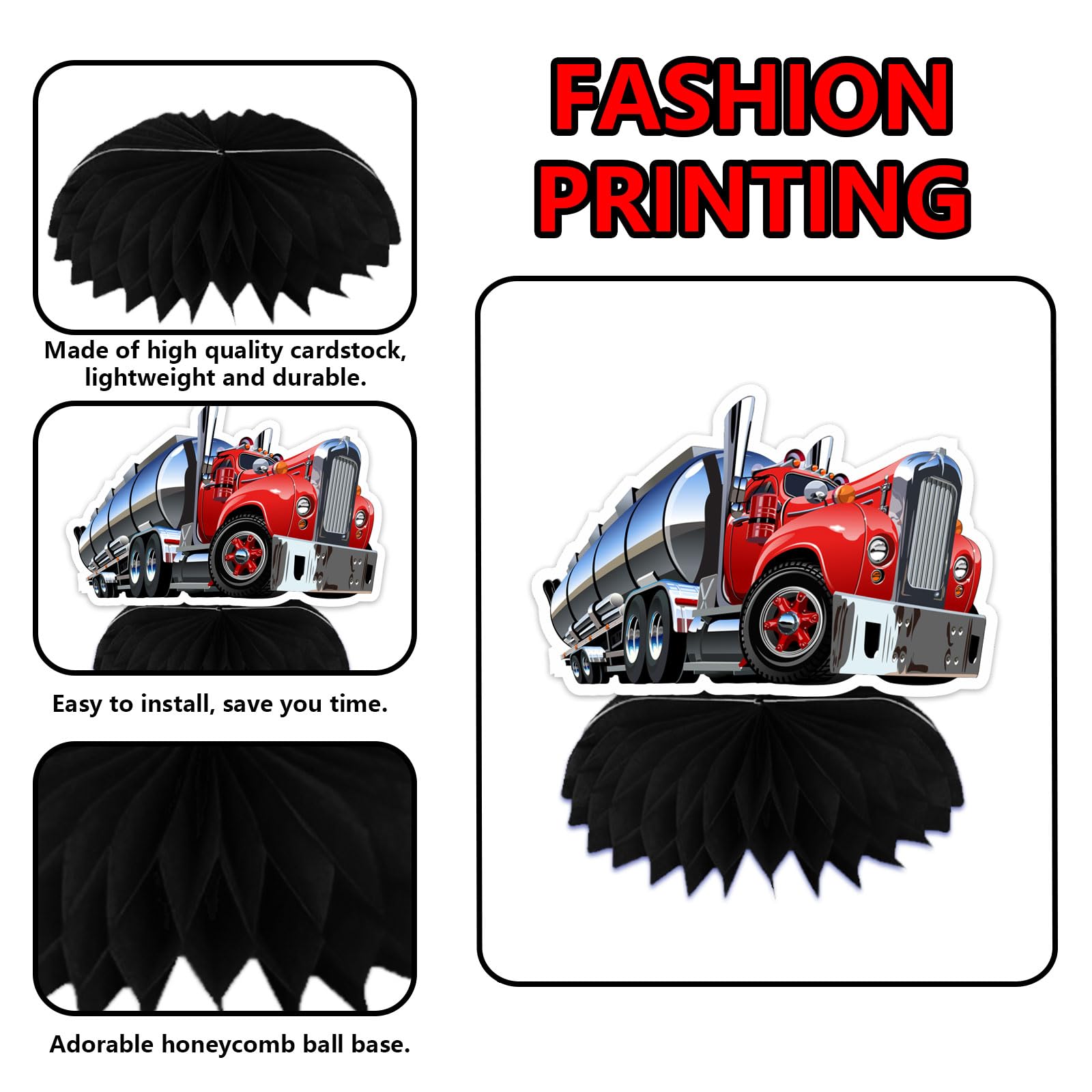 Heavy Trucks Semi Truck Happy Birthday Honeycomb Centerpieces Transportation Theme Decor for 1st Birthday Party Baby Shower Favors Supplies