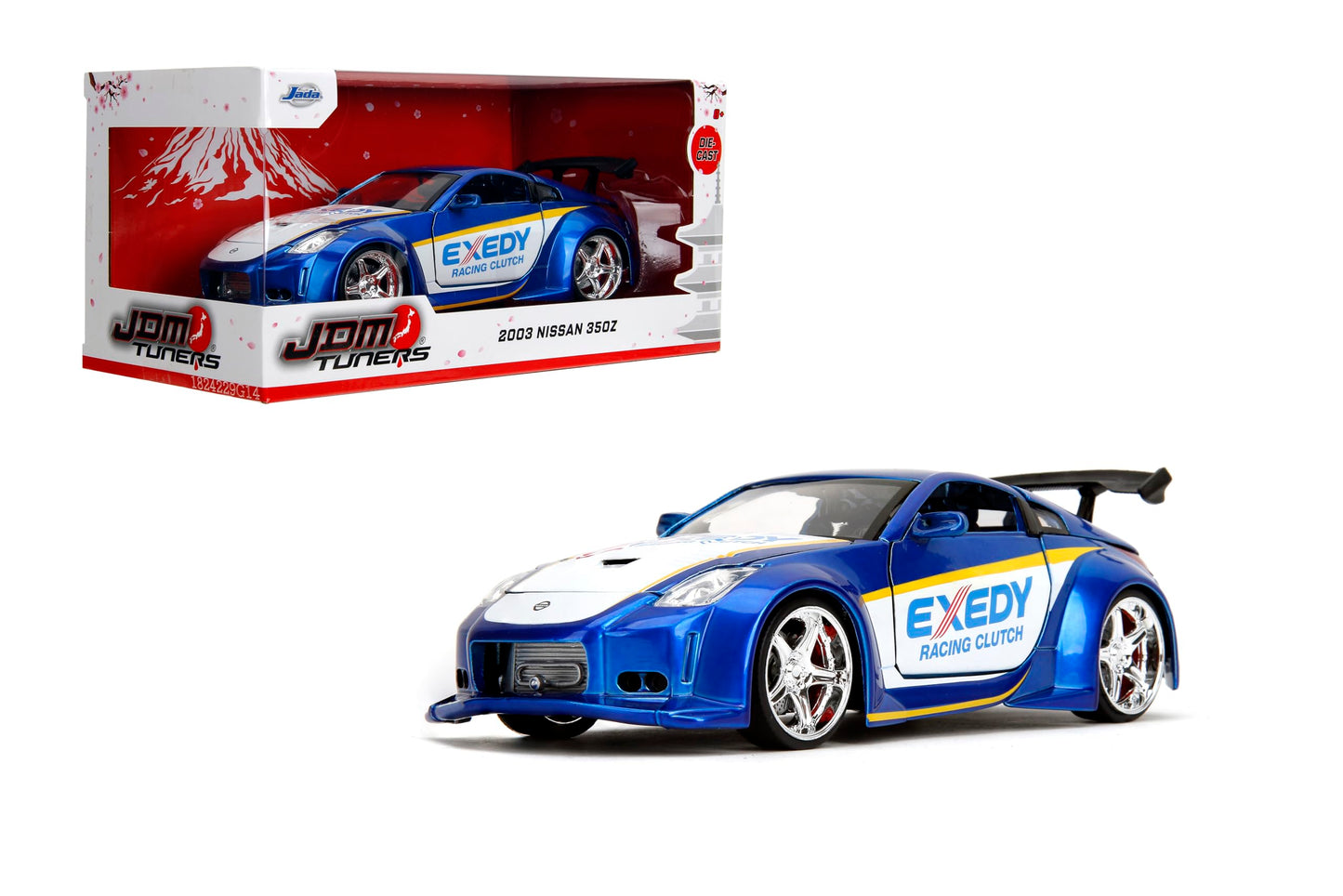 Jada Toys JDM Tuners 1:24 Scale Die-Cast 2003 Nissan 350Z Exedy- Opening Doors, Detailed Interior, Rubber Tires, Collectible for Ages 8+(Candy Blue)