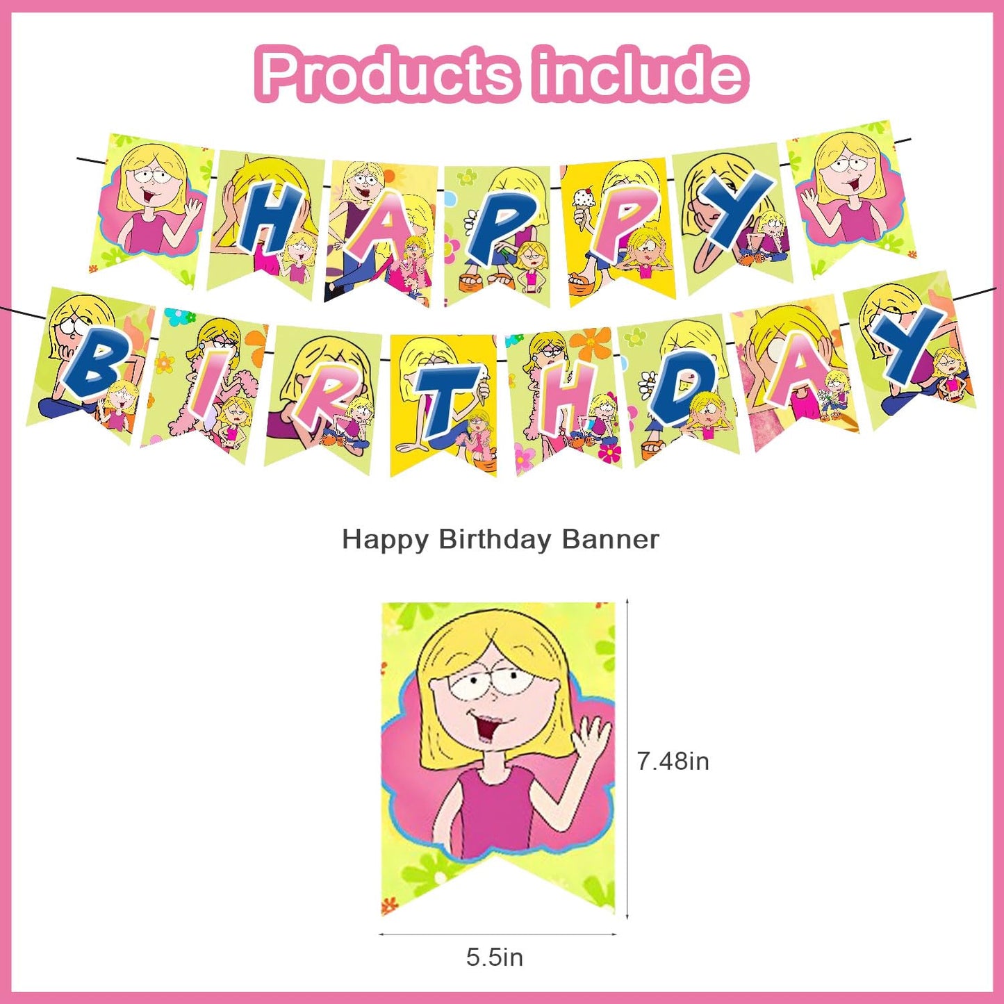 ???????????? ?????????????? Birthday Party Decorations, Cartoon Girls Themed Set Includes Banner, Cupcake Cake Toppers, Birthday Balloons for Fans Adults Party