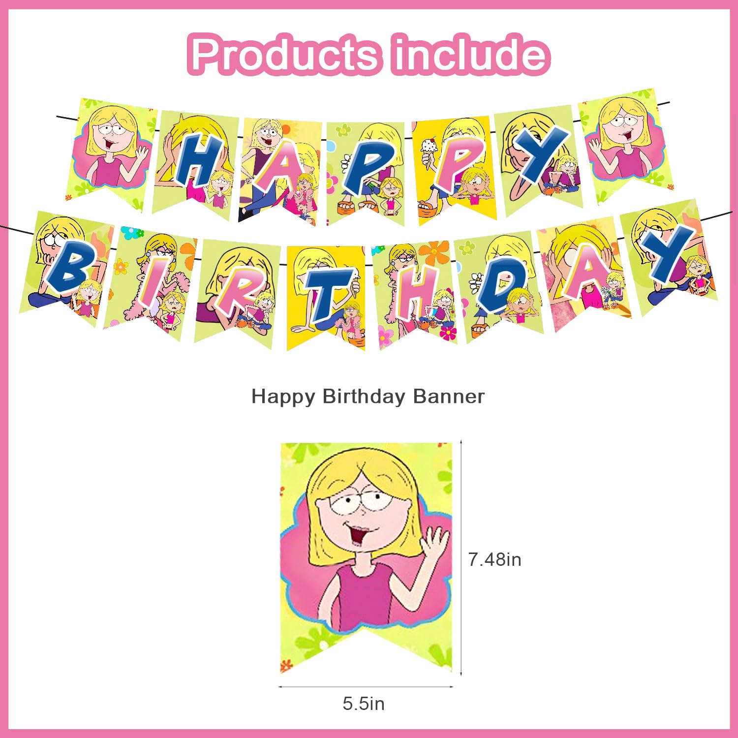 ???????????? ?????????????? Birthday Party Decorations, Cartoon Girls Themed Set Includes Banner, Cupcake Cake Toppers, Birthday Balloons for Fans Adults Party