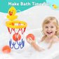Bath Toys, Bathtub Basketball Hoop for Toddler Kids, 3 Soft No Hole Balls & Bath Basketball Hoop with Strong Suction Cup, Yellow Duck Baby Shower Bath