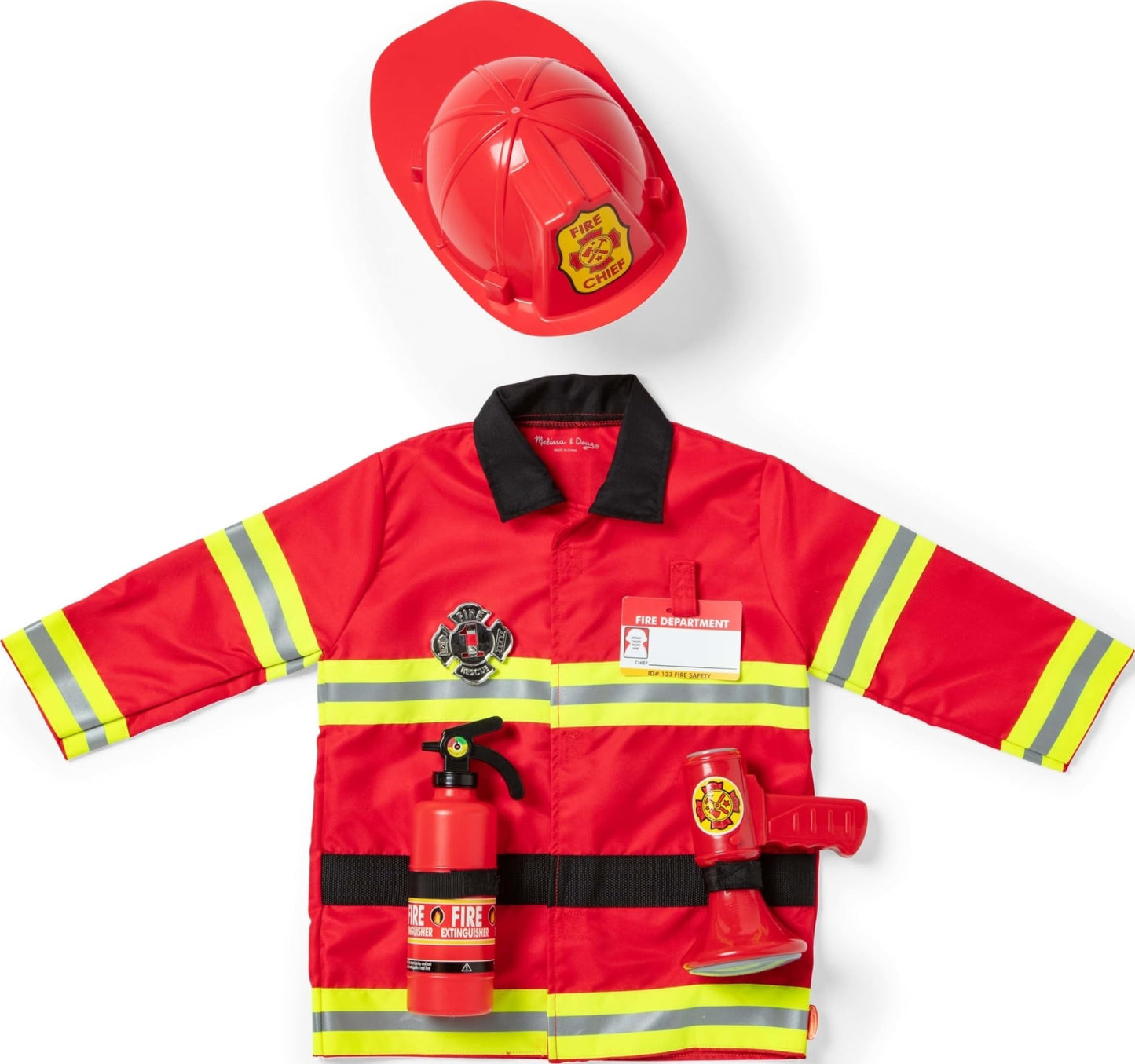 Melissa & Doug Fire Chief Role Play Costume Dress-Up Set, Pretend Play Firefighter Outfit with Realistic Accessories for Kids and Toddlers Ages 3+