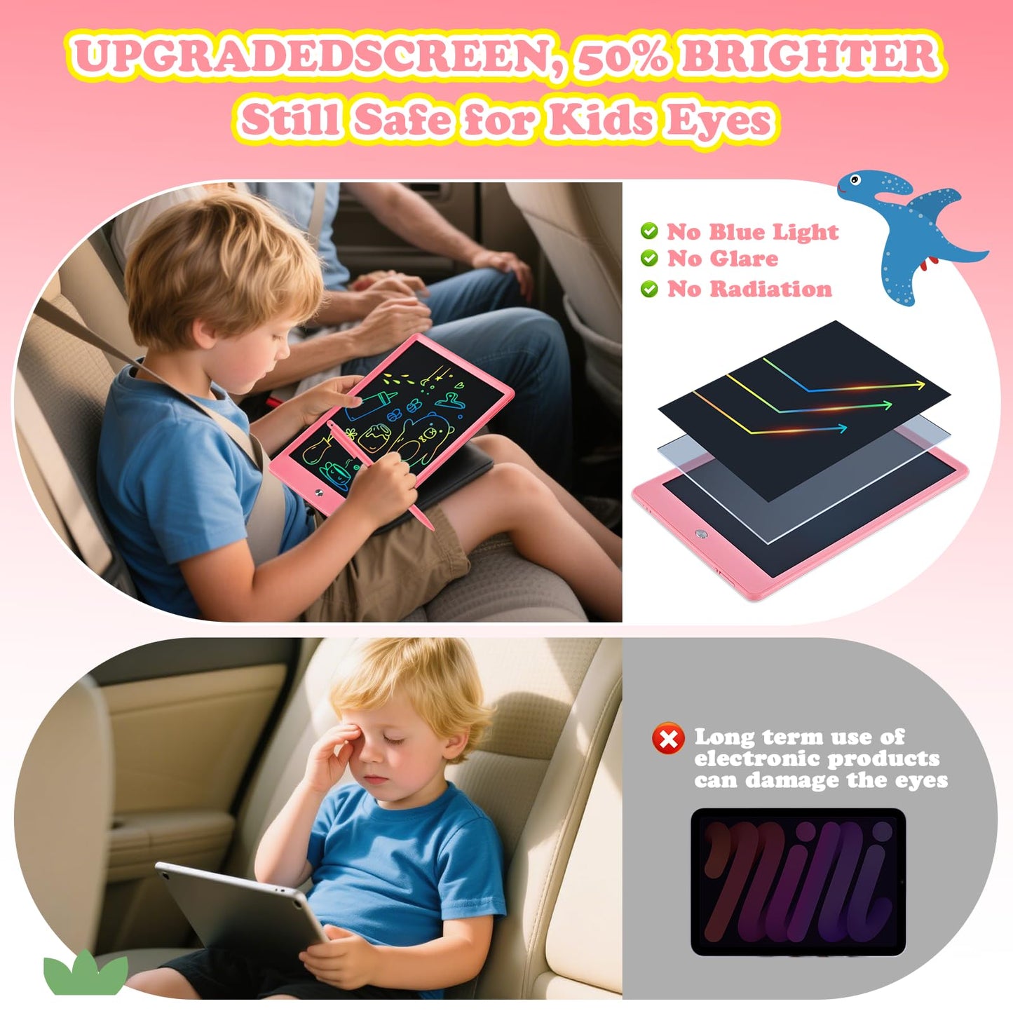 EooCoo LCD Writing Tablet for Kids, Road Trip Essentials 10 Inch Kids Drawing Pad, No Mess Coloring Books for Toddler, Travel Toys Airplane