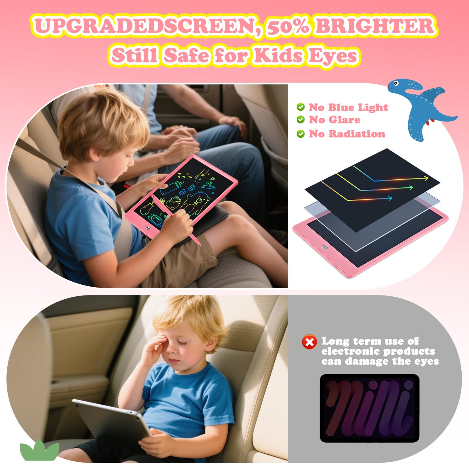 EooCoo LCD Writing Tablet for Kids, Road Trip Essentials 10 Inch Kids Drawing Pad, No Mess Coloring Books for Toddler, Travel Toys Airplane