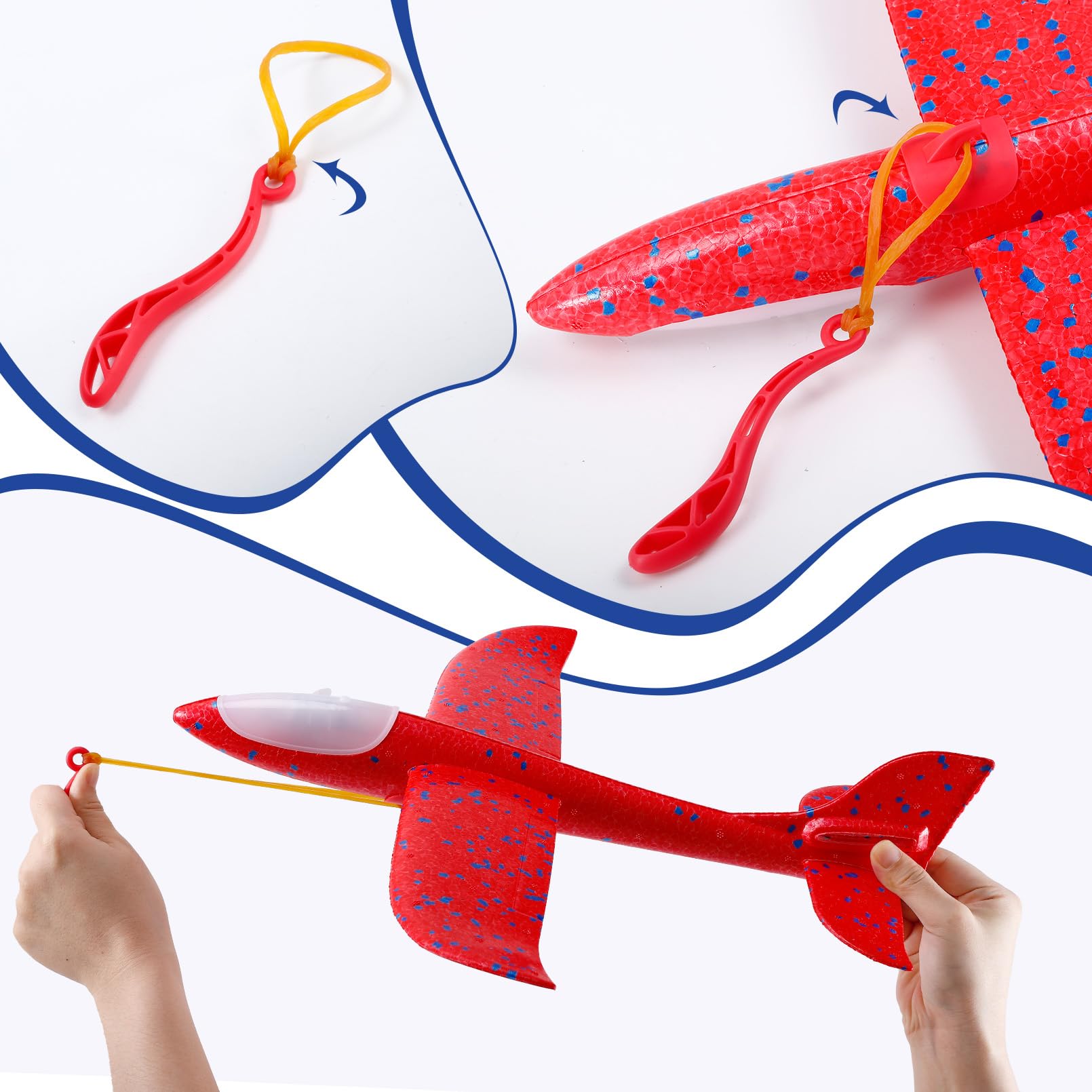 RAIHOMKIT 4Pack LED Light Foam Airplane, 17in Large Throwing Foam Plane, 2 Flight Mode Glider Flying Toy for 3 4 5 6 7 8 9 Year Olds, Throwing