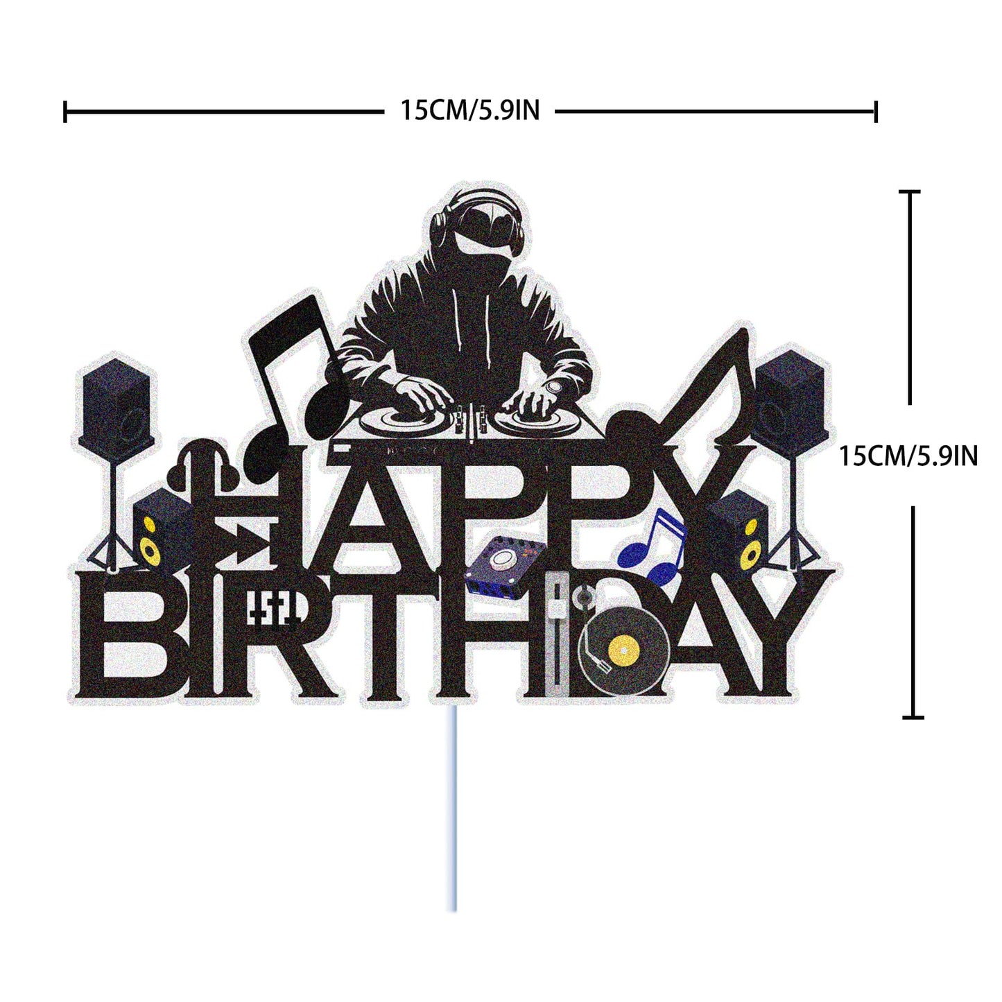 Dj Disco Happy Birthday Cake Topper Music Rock Disco Hip Hop Black Glitter Cake Decoration Carnival party Dj Disco Unisex adult Theme Birthday Party