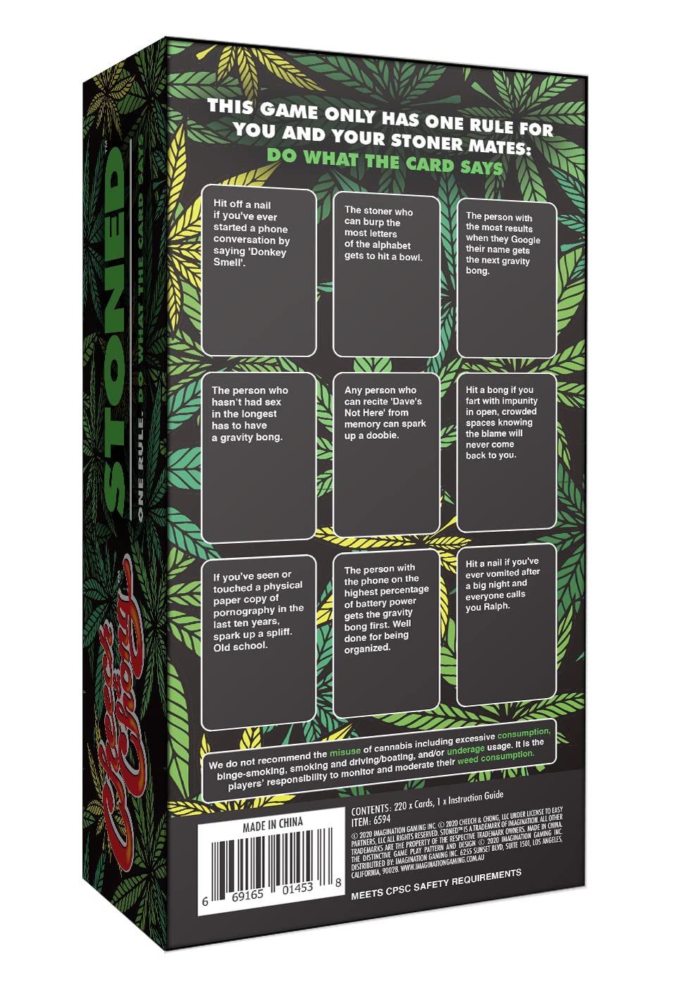 Cheech & Chong Stoned Card Game, Play with Stoner Mates, 1 Rule Only - Do What The Card Says, Get Sky High, Grass, Munchies, & Good Music Encouraged
