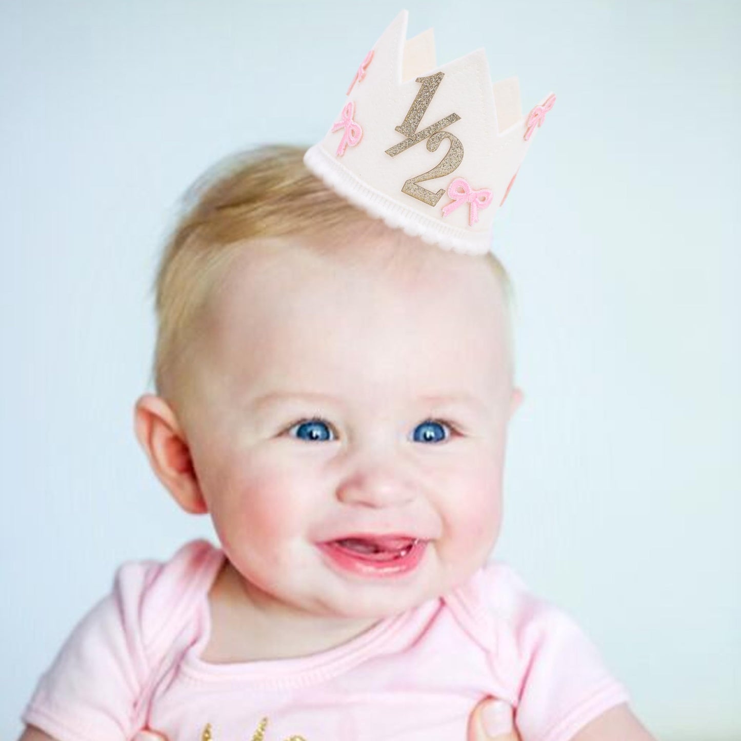 Jissoo Bow 1/2 Birthday Crown - 6 Months Birthday Decorations,Little Princess Crown for Cake Smash,Sweet Hat Photo Props,Pink Bow Half Way to One