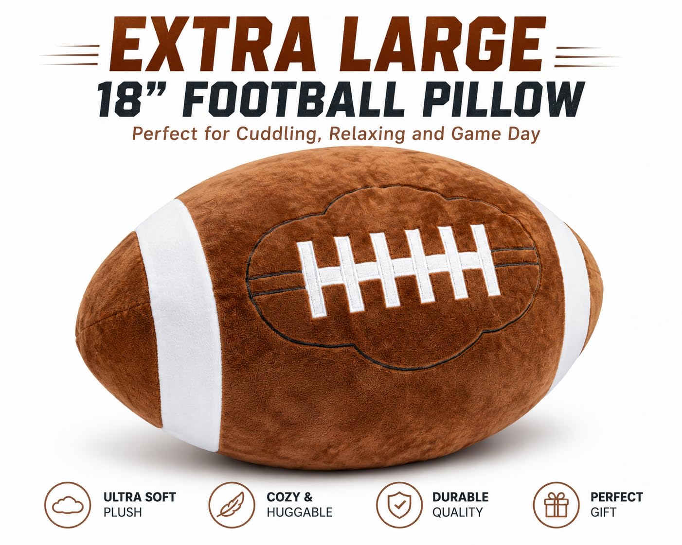 Olivia Martini Large 18 Inch Football Plush Pillow for Boys & Girls