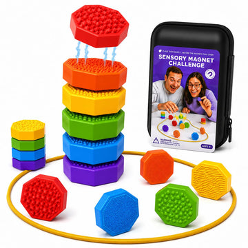 Magnetic Chess Game with Stones,Magnet Game with String - 18 Silicone-Covered Magnets Fidget Toy Textured Sensory Rock Toys Strategy Game for Stress