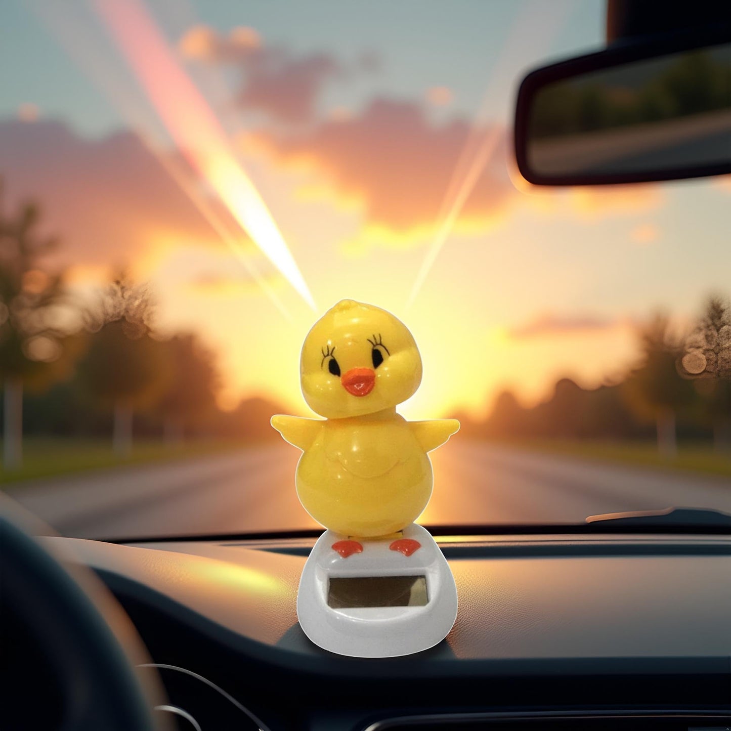 Solar Powered Dancing Chick, Solar Bobblehead Chicken, Solar-Powered Car Charm, Cartoon Bobble Head Chick Ornaments Figures for Car Dashboard