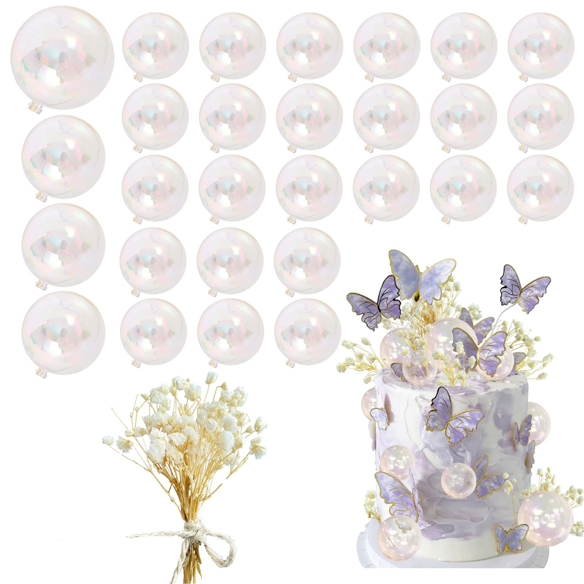 30 PCS Mini Balls Cake Topper DIY Cake Insert Topper Acrylic Cake Topper Foam Cake Balls Artificial Dried Flowers for Wedding Anniversary Baby Shower