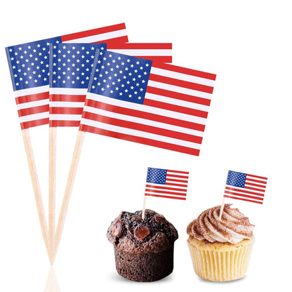 Efivs Arts 100 Pcs 4th of July American Toothpick Flag Toppers Cake Decorations Independence Day Patriotic Cupcake Toppers Picks for Army Graduation
