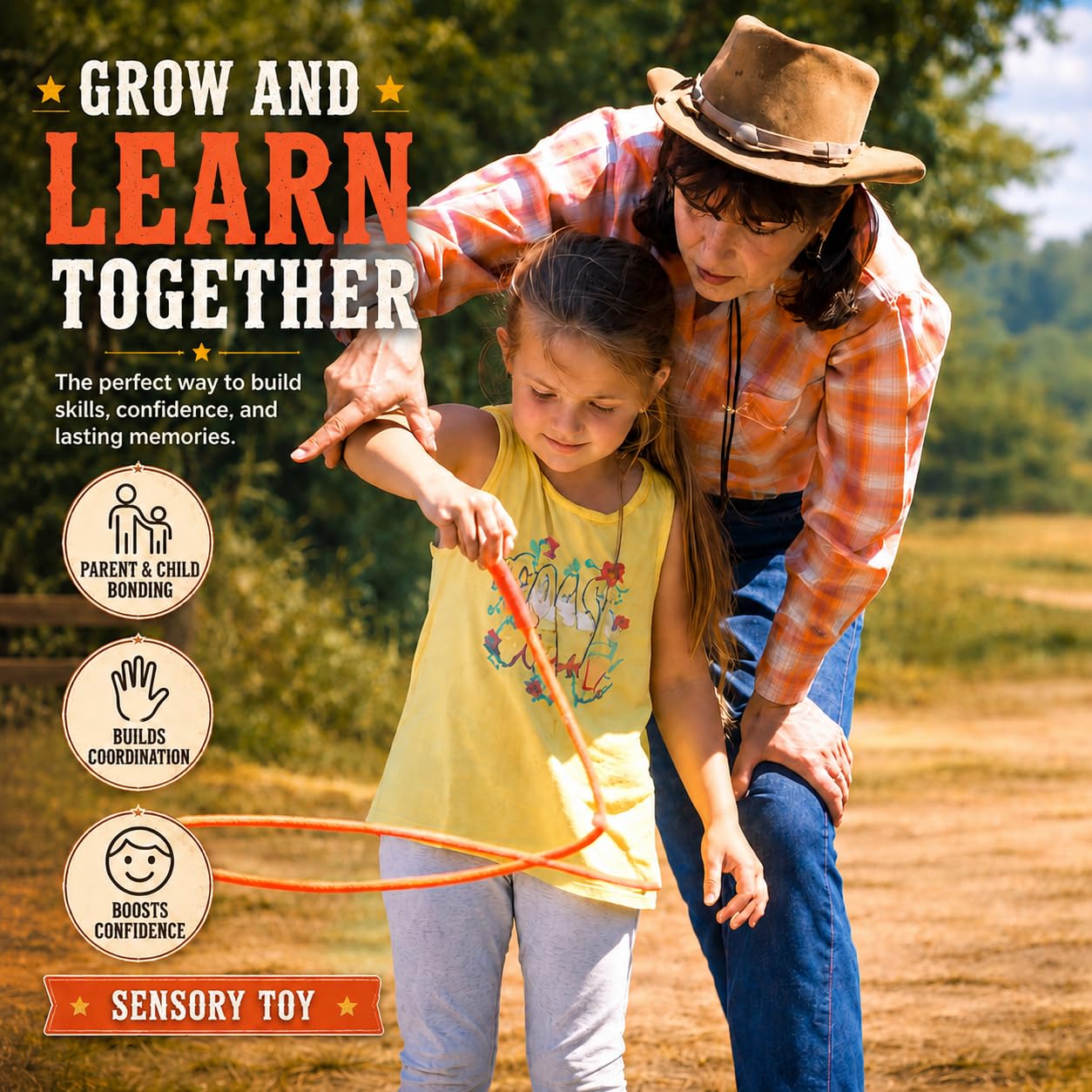 Western Stage Props Made in USA - Children’s Cowboy Kiddie Trick Rope Lasso Pre-Tied | Ages 4-10 |