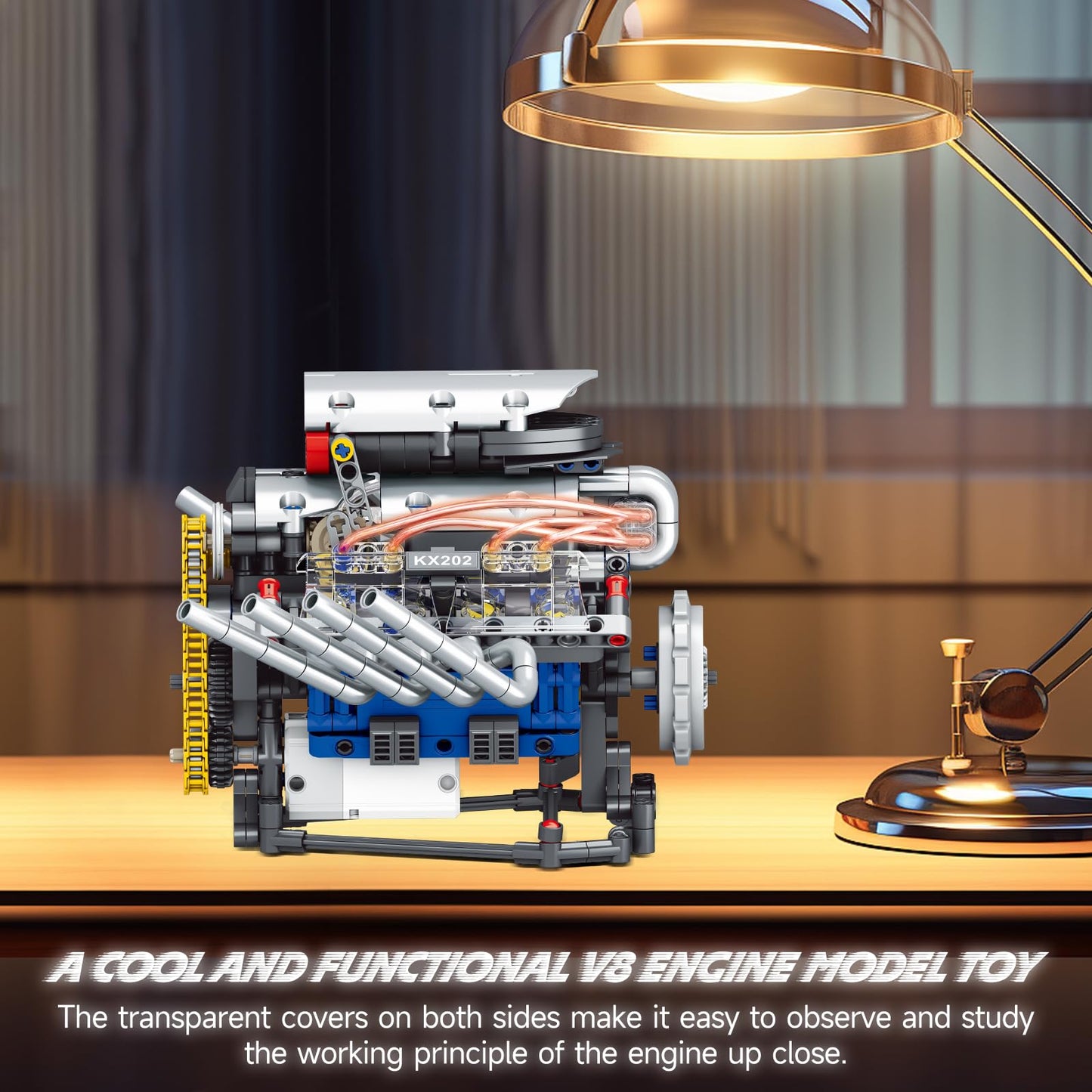 BYTLK V8 Engine Building Set,Build Your Own Mini Engine that Works, Physical Science Experiment Toy for Adults, Home or Office Décor (665 Pcs)