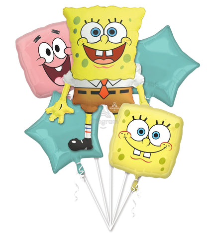 Anagram SpongeBob Foil Balloon Bouquet 5 Piece Set - Perfect for Kids’ Birthdays and Themed Parties