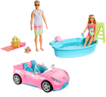 Barbie GJB71 Barbie Gift Set with Convertible, Pool, Barbie Doll and Ken Doll in Swimwear