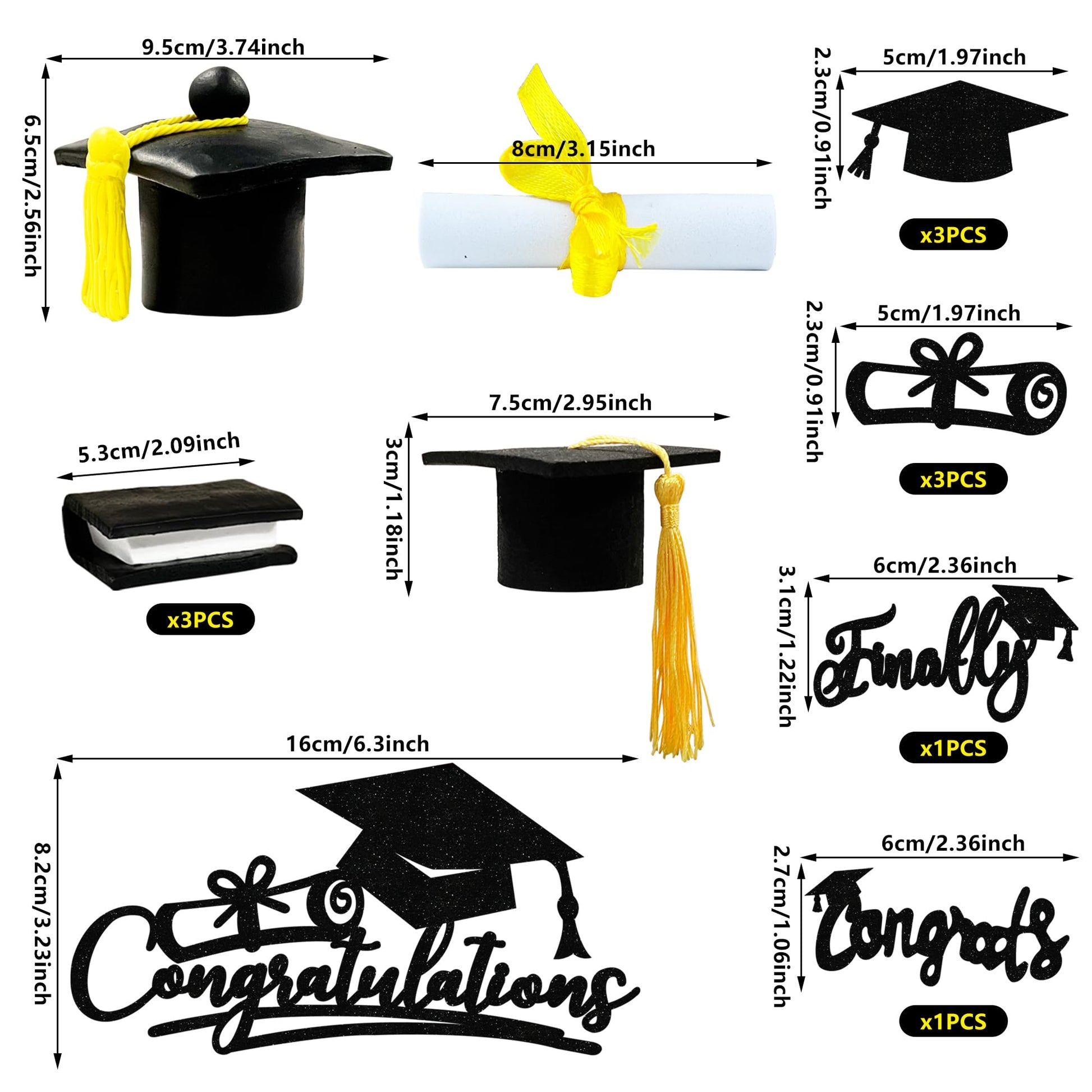 Graduation Cake Toppers - Graduations Cap Diploma Balls Congrats Grad Cake Decorations for 2026 High School College Senior Graduation Supplies