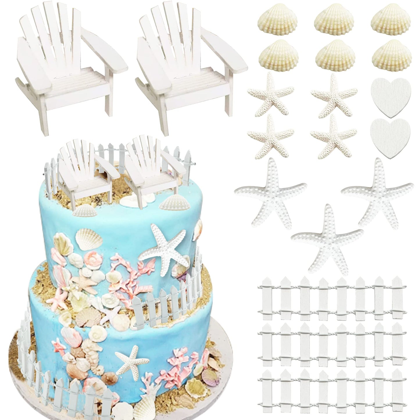 Beach Cake Topper Wedding Cake Topper Wooden Adirondack Miniature Beach Chair Mini Doll Furniture Top Decoration for Dollhouse Wedding Anniversary