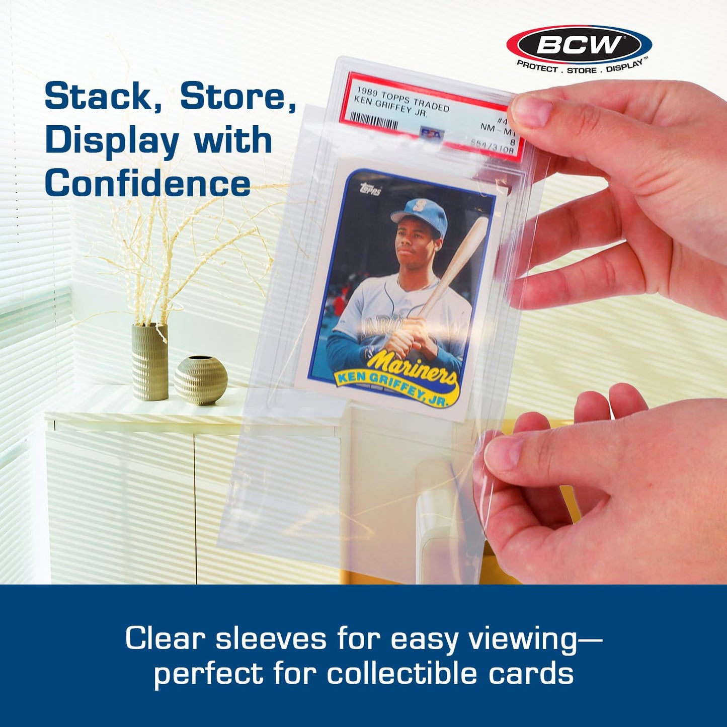 BCW Resealable Graded Card Sleeves | 100 Pack | Universal Fit for PSA, Beckett, SGC & More | Acid-Free Archival Polypropylene | 3¾ x 5½ with 1” Flap