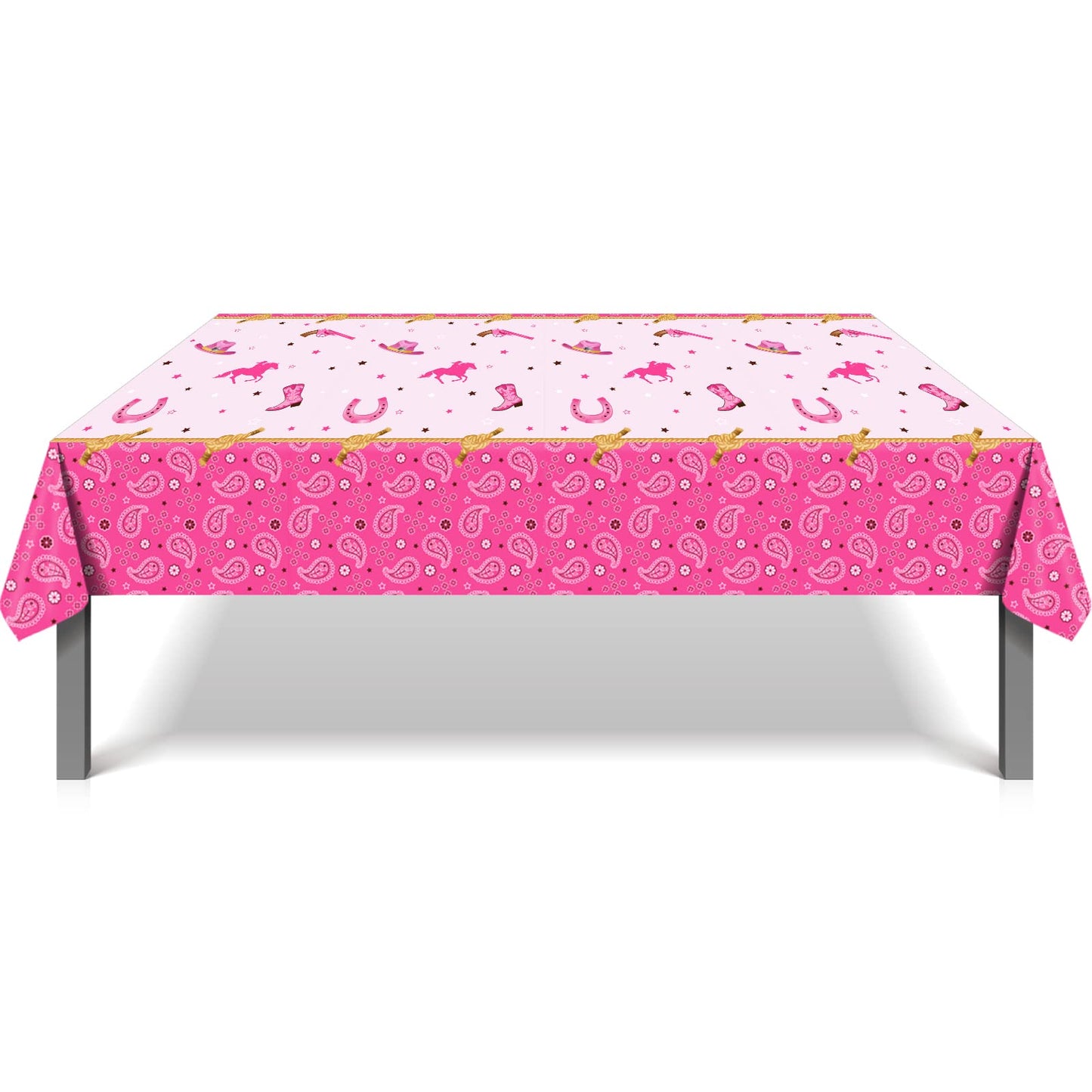 Lide Road 3 Pieces Western Cowgirl Rectangular Tablecloth, 54 x 87In, Polyethylene (PE), Stain Resistant, Wild West Cowgirl Theme, All-Season
