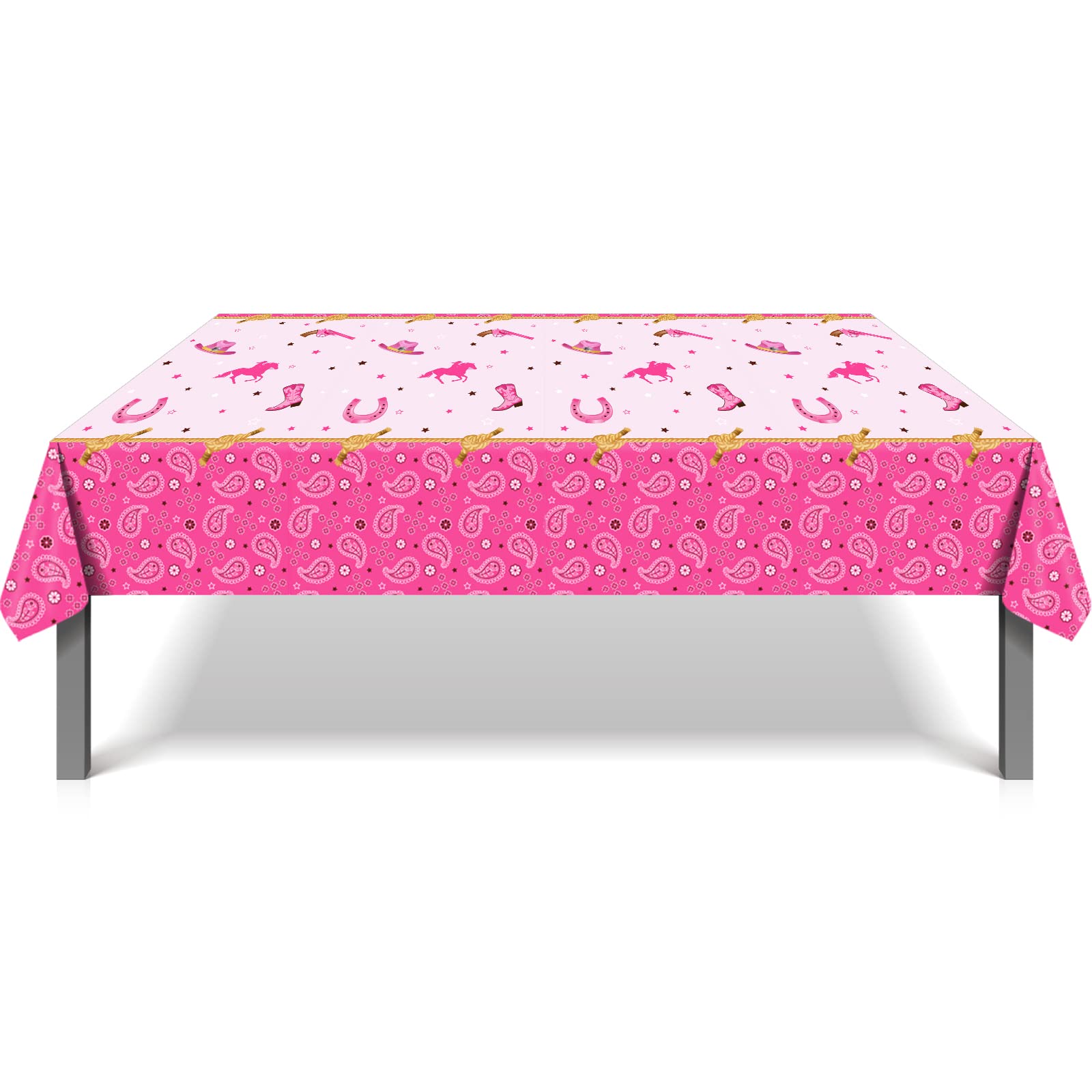 Lide Road 3 Pieces Western Cowgirl Rectangular Tablecloth, 54 x 87In, Polyethylene (PE), Stain Resistant, Wild West Cowgirl Theme, All-Season